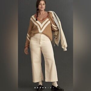 Anthropologie Colette Cropped Wide-Leg Corduroy Pants 18W Ivory Cream